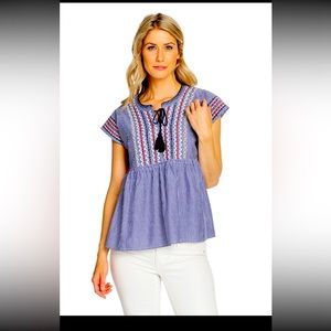 NWOT - Striped Woven Tie Neck